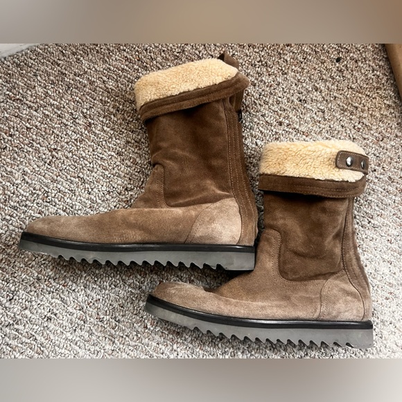 Aquatalia Perdi Weatherproof Taupe Suede lined shearling Cuff Ankle Boot 9 - Picture 12 of 15